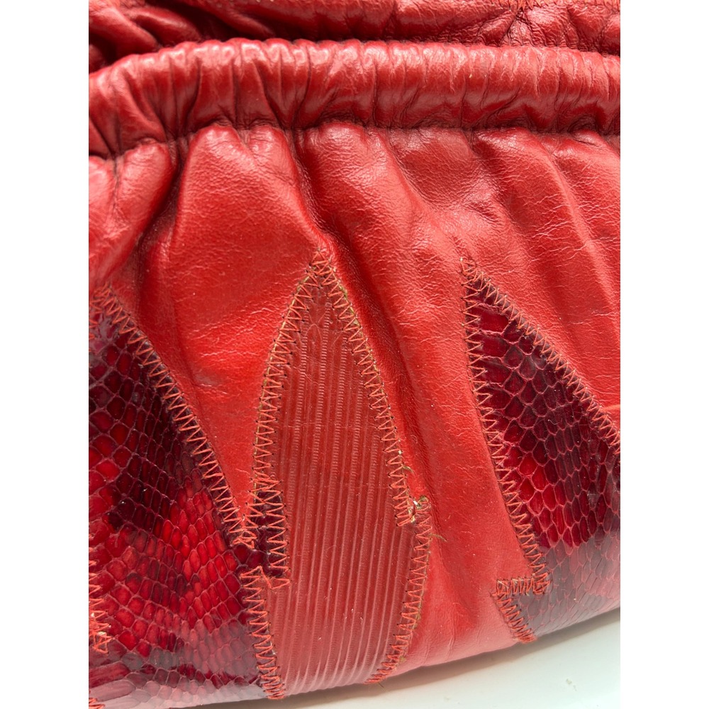 Vintage‎ Red Leather Crossbody Bag Patchwork Textured/Animal Design - Picture 4 of 14